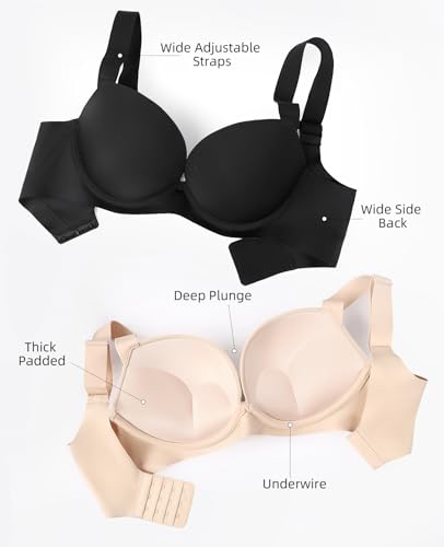 Upushall Push Up Padded Bras for Women Adds-2-Cups Plunge Nude - image 5