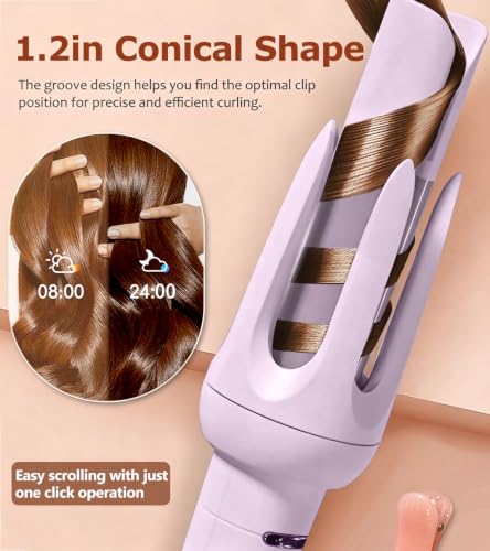 Image of Auto Hair Curler, Automatic Curling Iron Wand with 4 Temperatures & 3 Timers & LCD Display (Purple)