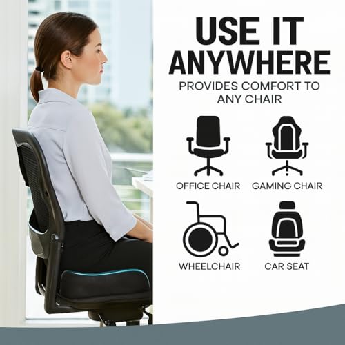 Image of Homerz Premium Orthopedic Coccyx Cushion | 2 Years Warranty | Seat Cushion for Chair, Car Seat Cushions, Memory Foam Sitting Pillow for Tailbone, Sciatica & Back Pain Relief (Standard)
