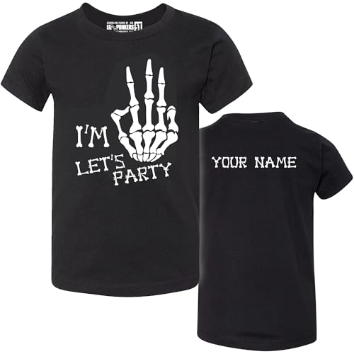 Personalized I'm 3 Let's Party Skeleton Birthday Shirt Bone Hand (Add Name) Custom Halloween 3rd Birthday T-Shirt
