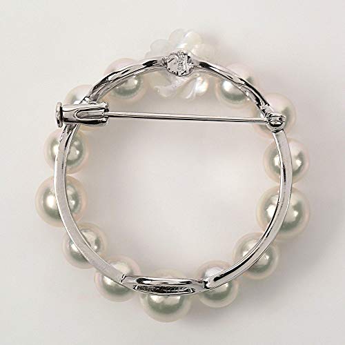 Image of Japanese 6.0-7.0mm Akoya Cultured Pearl Brooch for Women with Sterling Silver | Elegant Design Excellent Gift | Pearl Brooch
