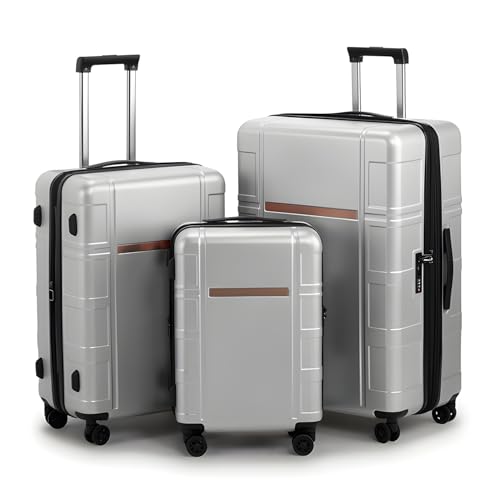 Luggage Sets with Spinner Wheels 3 Piece, Expandable Hard Shell Luggage Sets with TSA Lock, Hardside Spinner Suitcases PC+ABS for Men Women (Grey, 20/24/28inch)