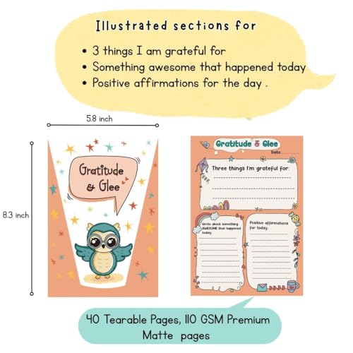 Image of Gratitude & Glee A5 Daily Gratitude Pad for Kids, 40 Pages
