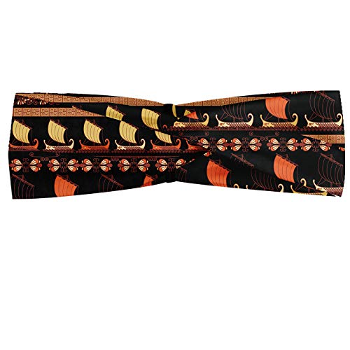 ABAKUHAUS Diadame Odisea, Banda Elástica y Suave para Mujer para Deportes y Uso Diario Patrón repetitivo de inspiración griega de vela y adornos antiguos como Línea, Multicolor
