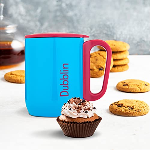 Image of DUBBLIN Polo Stainless Steel Unbreakable Tea Coffee Mug Double Wall with Handle and Lid, Wide Mouth Mug Keeps Beverages Hot & Cold 220 ML Blue