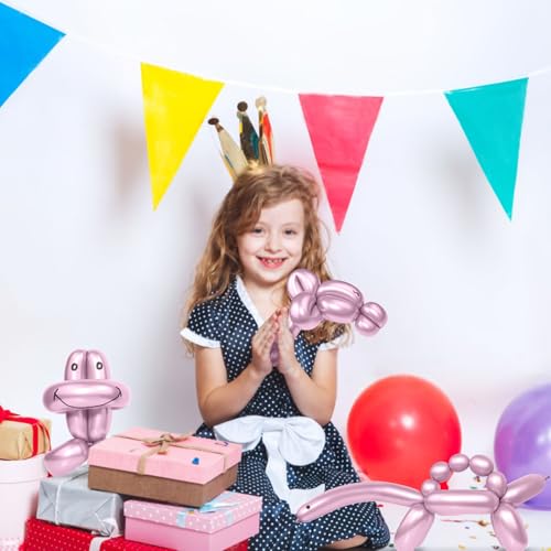 Image of LXZFCRG 260 Long Balloons, Shiny Metallic Latex Twisting Balloon for Balloon Animals, Magic Balloons for Birthdays Wedding Party Decorations 100pcs (Metallic Pink)