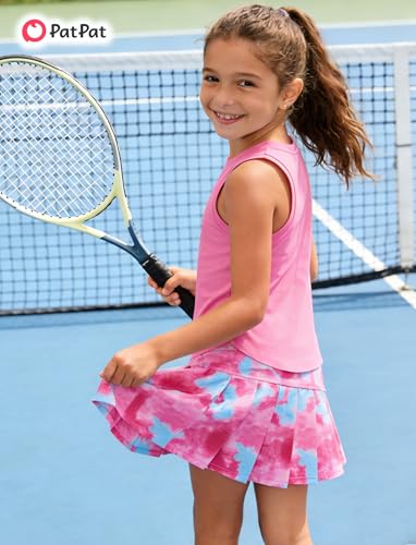 Image of PATPAT Girls Tennis Skirt Sets Moisture Wicking Tank Tops and Pleated Skirts 2 Piece Outfits Activewear Sets 5-12 Years