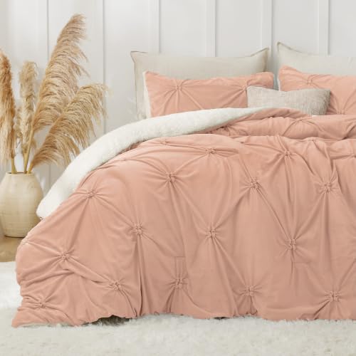 Image of BEDELITE Fluffy Sherpa Queen Comforter Set,Pintuck-Dusty Pink