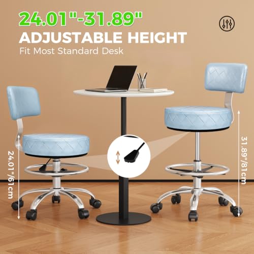Image of Office Drafting Chair with Footrest, Tall Height Adjustable Stool with Back Support, Heavy Duty Rolling Stool Chair with Wheels for Office Home Kitchen Bar Shop Guitar Studio Vanity, Dusty Blue