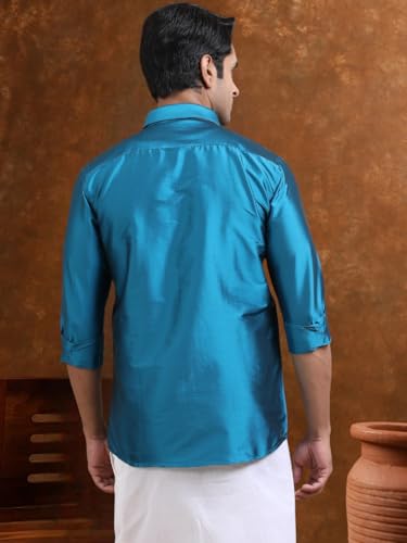 Image of Tattva Men Silk Blend Ethnic Shirt | Traditional South Indian Wear for Wedding, Festivals & Casual Wear