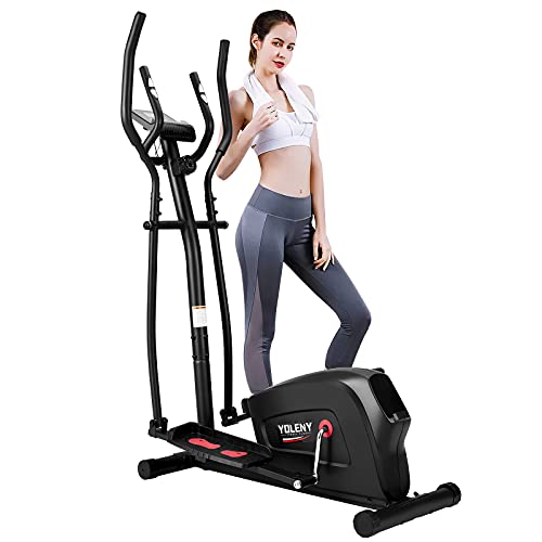 YOLENY Elliptical Trainer, Magnetic Elliptical Machine with Multiple Resistance Levels, Portable Elliptical Trainer with LCD Monitor and Pulse Rate, Smooth Quiet Driven for Home Gym Office Workout