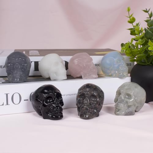 Estatua de Calavera de Cuarzo Rosa de 2 pulgadas miniatura 5