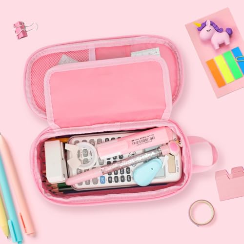 Image of Bagseri Pencil Case for Girls - Expandable Cute Pencil Pouch for Kids Special Pencil Box Large Capacity Pencil Bag Organizer for School (Pink Floral)