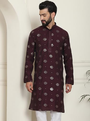 Image of SOJANYA Since 1958 Men's Cotton Silk Sequinned Embroidered Long Kurta