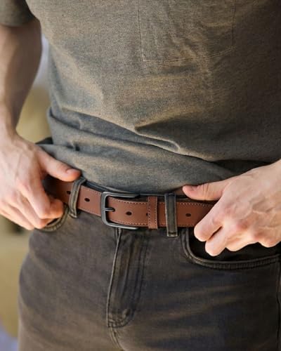 Image of CHAOREN Mens Belts Leather 35mm for Jeans - Tough at Work, Sharp Daily | Solid Buckle, Casual Occasion, Everyday Dress, Classic Style, Handmade, Gift Box