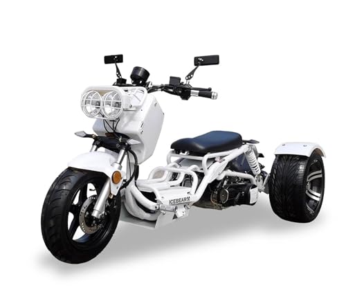 150CC Stretched Trike | 3-Wheel Motorcycle, ICEBEAR Ruckus PST150-19N, Featuring A Low Center of Gravity and Responsive Steering, Ample LEGROOM (White) - Thumbnail 3