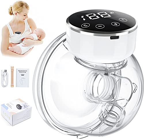 Wearable Breast Pump, Hands Free Breast Pump, Electric Breast Pump, Portable Breast Pump with 3 Modes & 9 Levels, LCD Display, Wireless Breast Pump with Massage Mode, 17/ 19/ 21/ 24mm Flanges