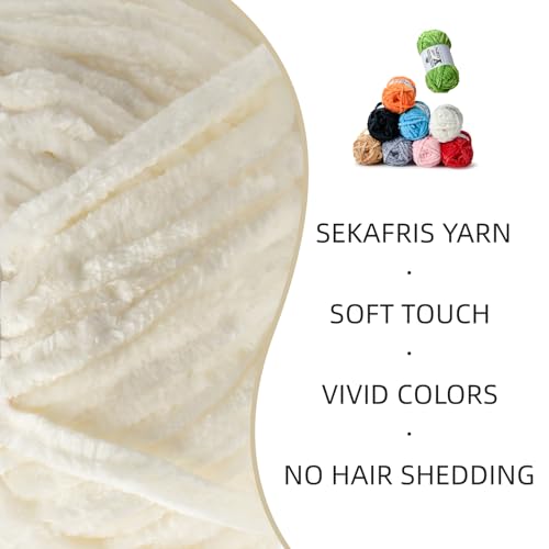 Image of 3 Pack Plush Chenille Chunky Yarn - Fluffy Velvet Yarn Crochet for Blanket Knitting and Crocheting - Soft Baby Yarns for Crocheting - Amigurumi Crochet Yarns 100g (87dy) (Red + Green + White)