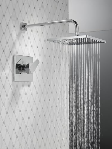 Image of Delta Modern 14 Series Square Rain Shower Faucet Set, Chrome Shower Head and Handle Set, Valve Trim Kit, Chrome T14268-PP (Valve Not Included)