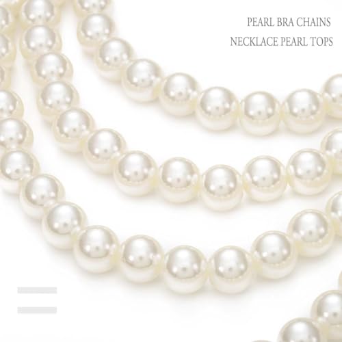 CanB Pearl Body Chain Shoulder Necklace Pearl Top Bikini Sexy Bra ChainPearls Shoulder Chains Bra Chain Jewelry for Women Rave Nightclub Party Body Accessories (B)4