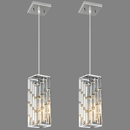 Image of Chrome Pendant Lighting Modern Pendant Light, Mini Crystal Chandeliers,Adjustable Pendant Light Fixture for Kitchen Island Dinning Room Bedroom (2 Pack)