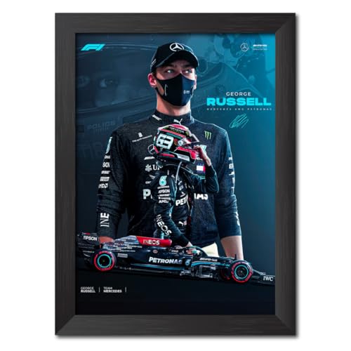 Image of TenorArts George Russell Poster F1 Driver Posters Formula One Photo Frame Painting with Matt Finish Dark Texture (12 inches x 9inches)