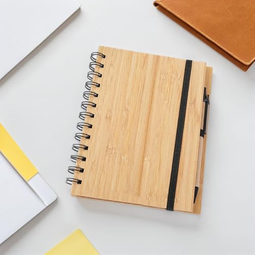 Cahier à spirale ligné couverture bambou 70 pages et ensemble stylo