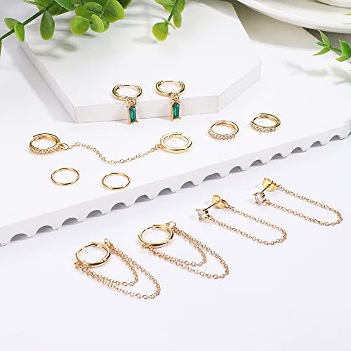 Loyallook 29Pcs 14K Gold Plated Studs Earrings And Hoops Set For Women Huggie Hoop Studs Earrings Set Dainty Minimalist Moon Heart Butterfly Cz Ball Small Dangle Chain Hoop Earrings Set For Multiple Piercing #TOP7