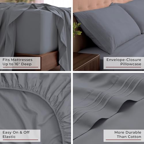 Image of Mellanni King Sheets Set - 4 PC Iconic Collection Bedding - Hotel Luxury, Extra Soft, Cooling Bed Sheets - Wrinkle, Fade, Stain Resistant (King, Mineral Gray)
