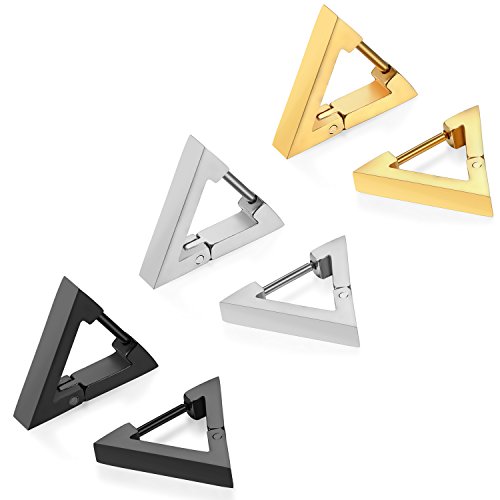 JewelryWe Bijoux 3 Paires Boucles d’Oreilles Polissage Forme Triangle Géométrique Clous...