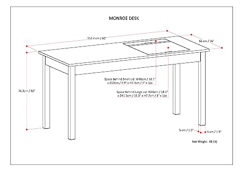 SIMPLIHOME Monroe Desk - 60-Inch Wide Solid Acacia Wood Writing Desk in Distressed Charcoal Brown, Rustic Contemporary Home Office Computer Table with Storage and Built-In USB and Power Outlet