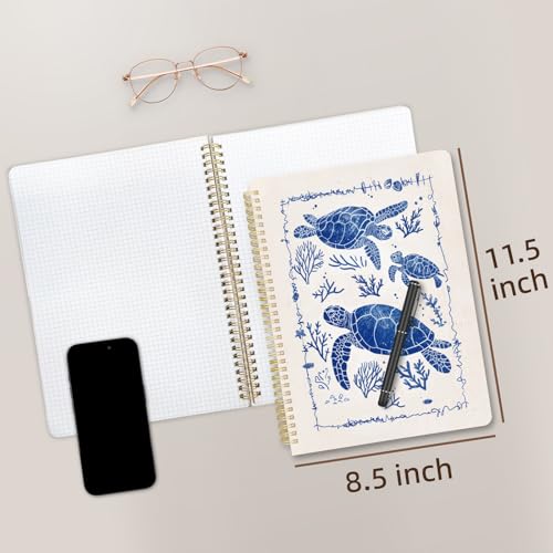 Image of Cute Spiral Notebook 8.5 x 11 Graph Paper Journal A4, Turtle | 70 page, Note Book with Pocket, Large, Big, Hard Cover, Aesthetic, Pretty Design, for Women, Girls, Kawaii