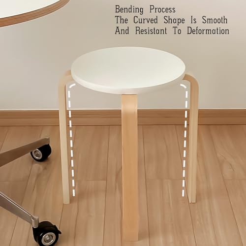 Juego de 4 taburetes apilables de madera maciza sin respaldo con parte superior redonda para comedor, sala de estar, cocina y balcón, muebles versátiles (color 2) - imagen 4