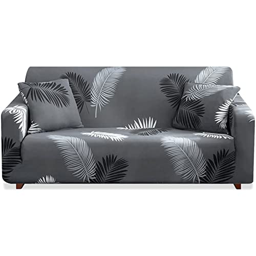 Teynewer 1 housse de canapé extensible, housse de canapé en tissu élastique à motif imprimé pour chaise, causeuse, canapé, housse de protection universelle pour meubles (3 places, # plumes noire) Cover