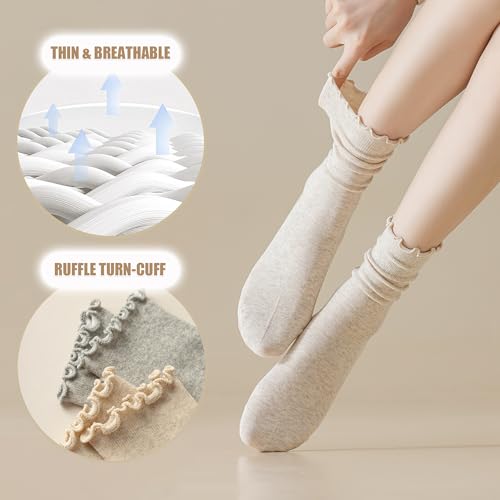 Ruffle Turn-Cuff Socks for Women, Ladies Thin Crew Cotton Lettuce Frilly Boot Sock for Trouser, Dress, Business3