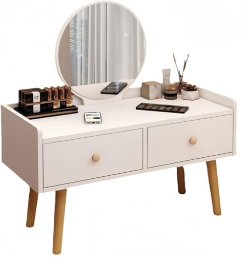 SENKAR LEDライト付きミラー ドレッサー 化粧台 コンパクト 大容量収納 引き出し 多機能 組立簡単 ベッドルーム 一人暮らし ガーリー かわいい メイクテーブル ホワイト (ホワイト)