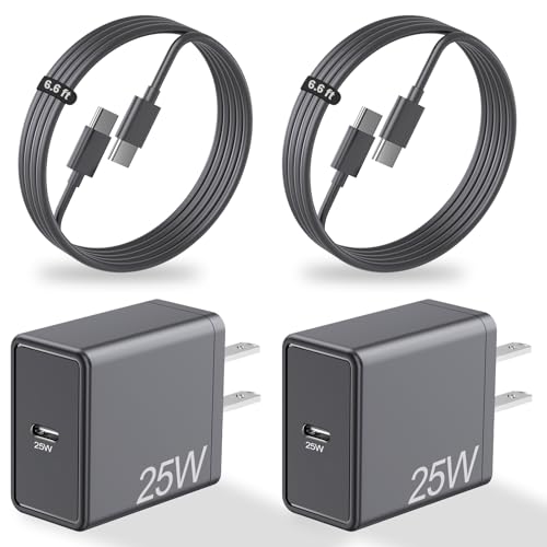 2 Pack 25W USB C Super Fast Charger for Samsung Galaxy A17 5G/A16/A15/A14/A55/A54/A53/A71/S26/S26 Plus/S26 Ultra/S25 Ultra/S24+/W25/Z Flod PD Port Wall Charging Block + 2 * 6.6ft Type C Phone Cables