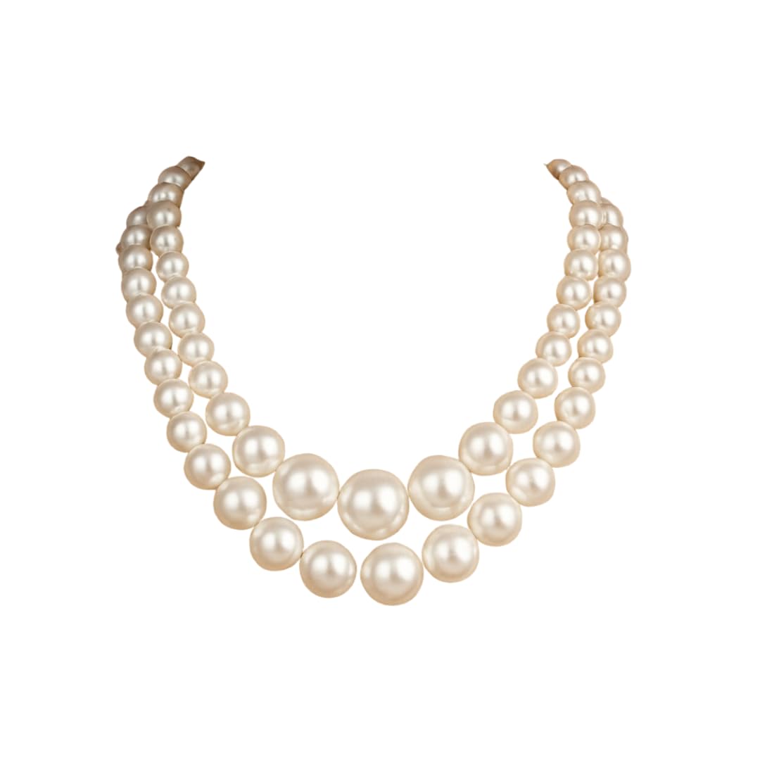 TJC White Glass Pearl 2-Layer Necklace | Elegant White Beaded Jewelry | Bridal & Fashion Accessory-image-49
