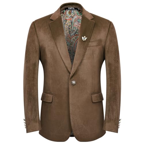 Men's Casual Velvet Blazer for Men one-Button Lapel Tuxedo Jacket