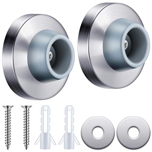 2 Pieces Concave Door Stopper Wall Door Bumper Stainless Steel Wall Protector Door Stops Wall Mount Flush Bumper with Grey Rubber Concave Door Knob Stopper