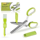 Stainless Steel 5 Blade Herb Scissors Set with Vegetable Peeler, Shredder & Cleaning Comb - MultiUse