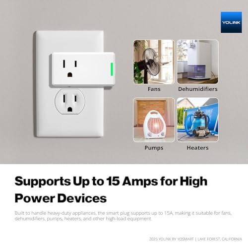 Image of YoLink Smart Energy Plug 15A - 1 /4 Mile LoRa Range, High-Power Devices with Cycle Schedule, Real-Time Energy Monitoring, Overload Protection, Alerts, Alexa, Google, IFTTT, HA, Hub Required YS6614