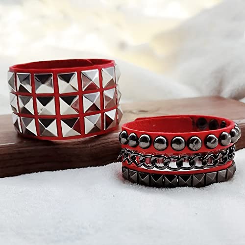 Pulsera punk unisex de cuero con tachuelas metálicas miniatura 4