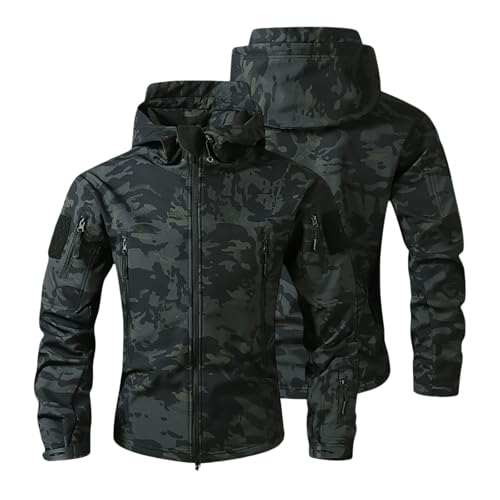 FASLOLSDP Regenjacke Herren Fleecejacke Military Outdoor Softshell Jacke mit Kapuze Fleece Gefüttert Windbreaker Leichte Wasserdichte Jacken Bomberjacke Overshirt Einfarbig Winterjacke für Wandern
