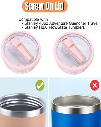 Image of 40oz Tumbler Replacement Flip Straw Lid Pack of 2 - Leak Proof BPA Free Lid with 2 Reusable Straws, Splash Resistant Flip Top Cover Compatible with Stanley 40 oz Quencher H2.0 Tumbler (Pink)