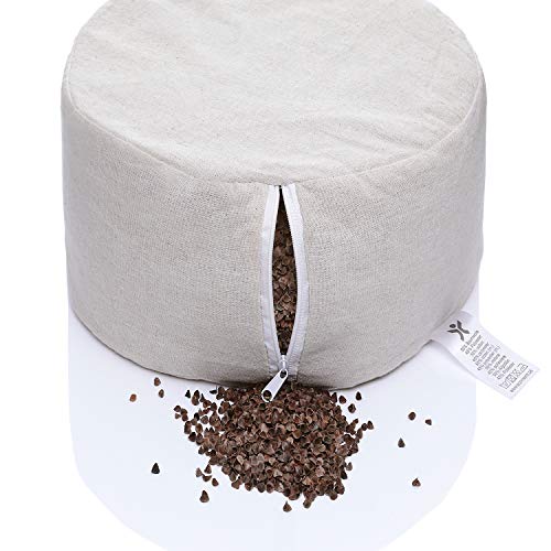 BODYMATE Extra hoog yogakussen rond 31 cm diameter 20 cm hoog met boekweit-spelz vulling – machinewasbare overtrek van 100% extra dik katoen – meditatiekussen – zitkussen - Image 7