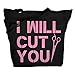 Shirts By Sarah Tote Bag Funny Hairdresser I Will Cut You Zippered Totes (Black/Pink One Size)