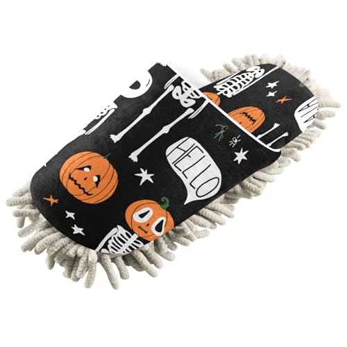 Kigai Skeletons Pumpkins Mop Slippers for Floor Cleaning, Slippers for Women Men, Microfiber Floor Cleaning, M