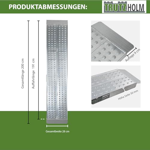 TRUTZHOLM 2 x Auffahrrampen 200 x 28 cm 540 kg als Paar 270 kg Stück Alu gelocht starr grau Verladerampen Motorradrampen