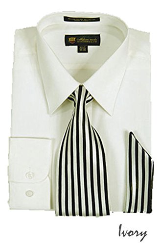 Milano Moda Men's Long Sleeve Dress Shirt with Matching Tie and Handkie SG21A-Cream 16-16 1/2 36-37
